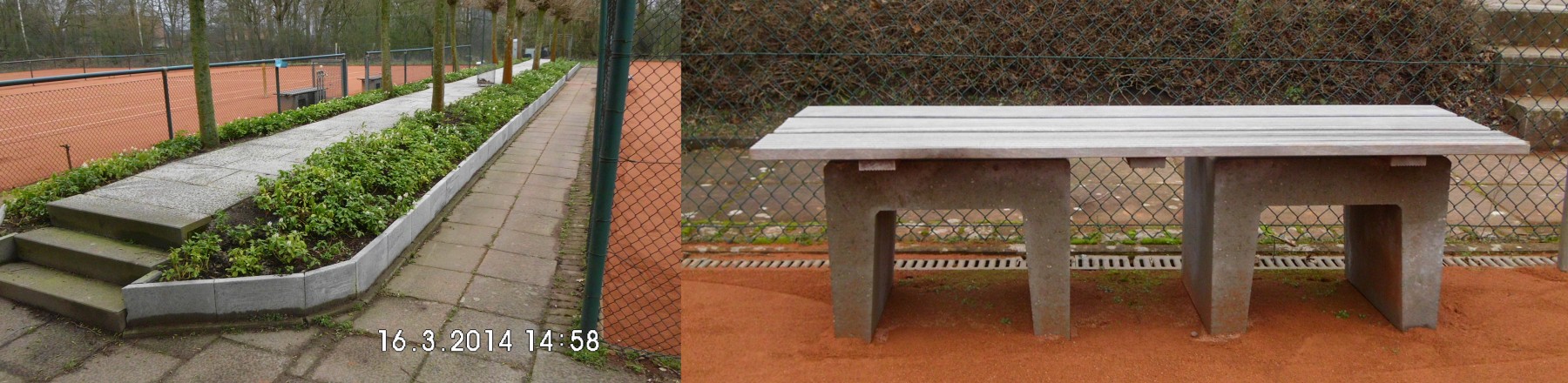 Fertigstellungen neuer Beeteinfassungen zwischen den Plätzen 2 und 3 sowie 5 und 6 sowie Bau neuer Platzbänke