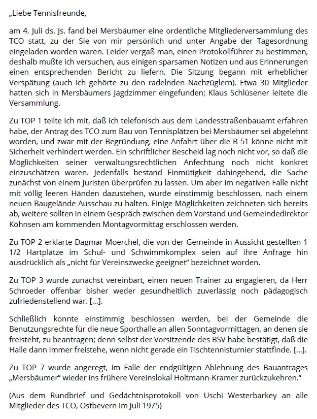 Auszug aus dem Protokoll der ersten ordentlichen Mitgliederversammlung des TCO