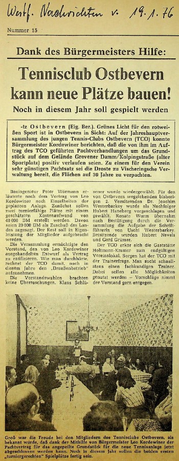 Dank des Bürgermeisters Hilfe: Tennisclub Ostbevern kann neue Plätze bauen. WN vom 19.01.