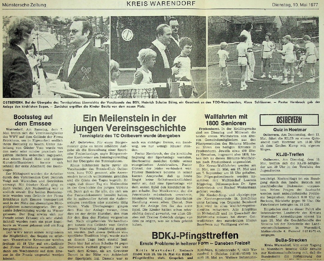 „Ein Meilenstein in der jungen Vereinsgeschichte: Tennisplatz wurde übergeben. MZ vom 10.05.