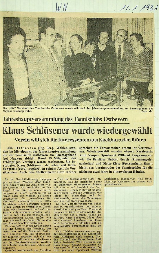 Klaus Schlüsener wurde wiedergewählt. Jahreshauptversammlung: Verein will sich für Interessierten aus Nachbarorten öffnen. WN vom 17.01.