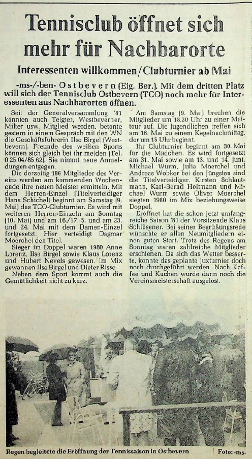 Tennisclub öffnet sich mehr für Nachbarorte: Planungen für einen 3. Tennisplatz. WN vom 06.05.