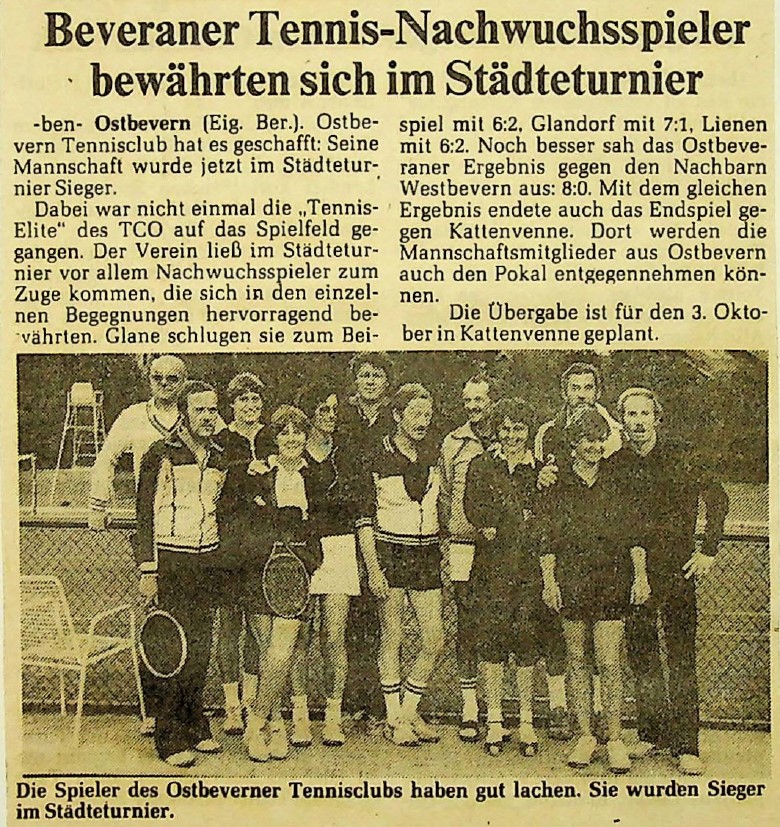 Beveraner Tennis-Nachwuchsspieler bewährten sich im Städteturnier. WN vom 22.09.