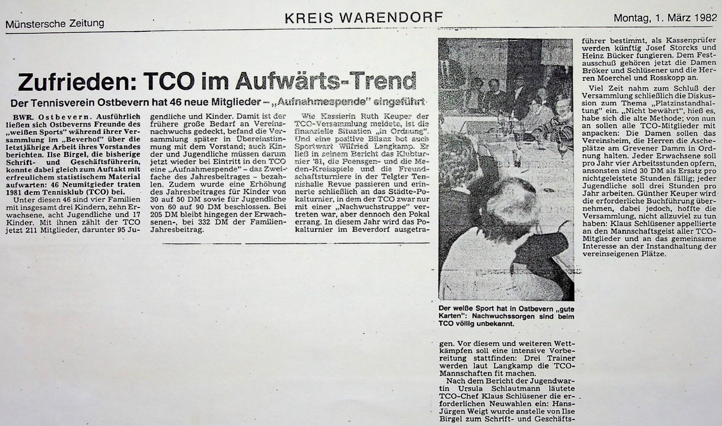 Zufrieden: TCO im Aufwärts-Trend – 46 neue Mitglieder. „Aufnahmespende“ eingeführt. MZ vom 01.03.