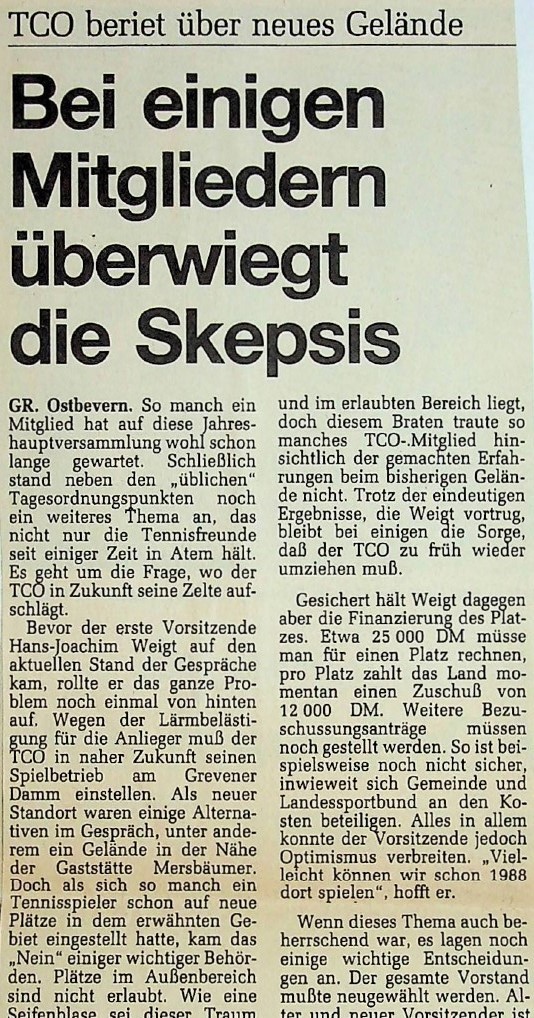 Bei einigen Mitgliedern überwiegt die Skepsis: TCO beriet über neues Gelände. MZ vom 16.02.