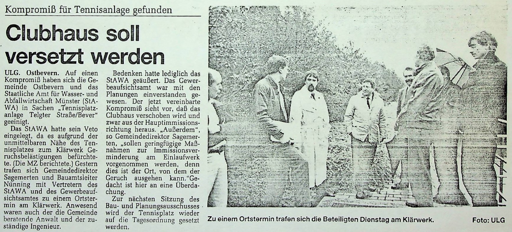 Kompromiss für Tennisanlage gefunden: Clubhaus soll versetzt werden. Ortstermin am Klärwerk. MZ aus dem Oktober.