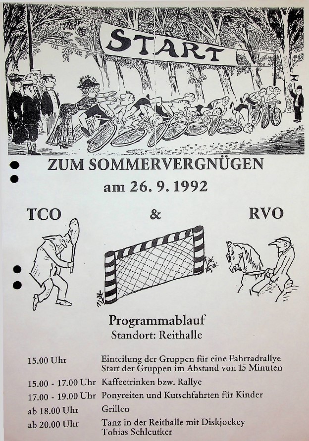 Programmablauf-Plakat „Zum Sommervergnügen“ am 26.09. an der Reithalle. TCO & RVO